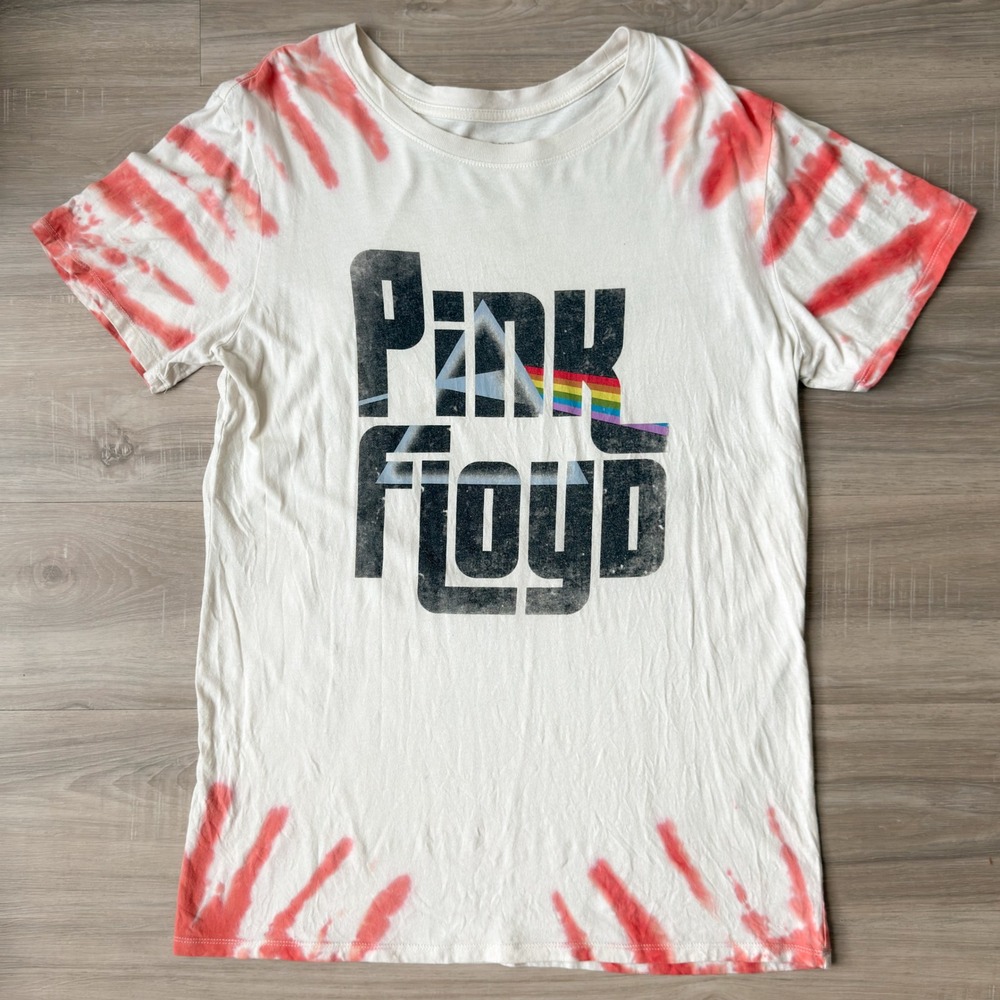 Pink‎ Floyd Graphic Tee Tie Dye Band Shirt Cream Pink Rock Band T Shirt XL